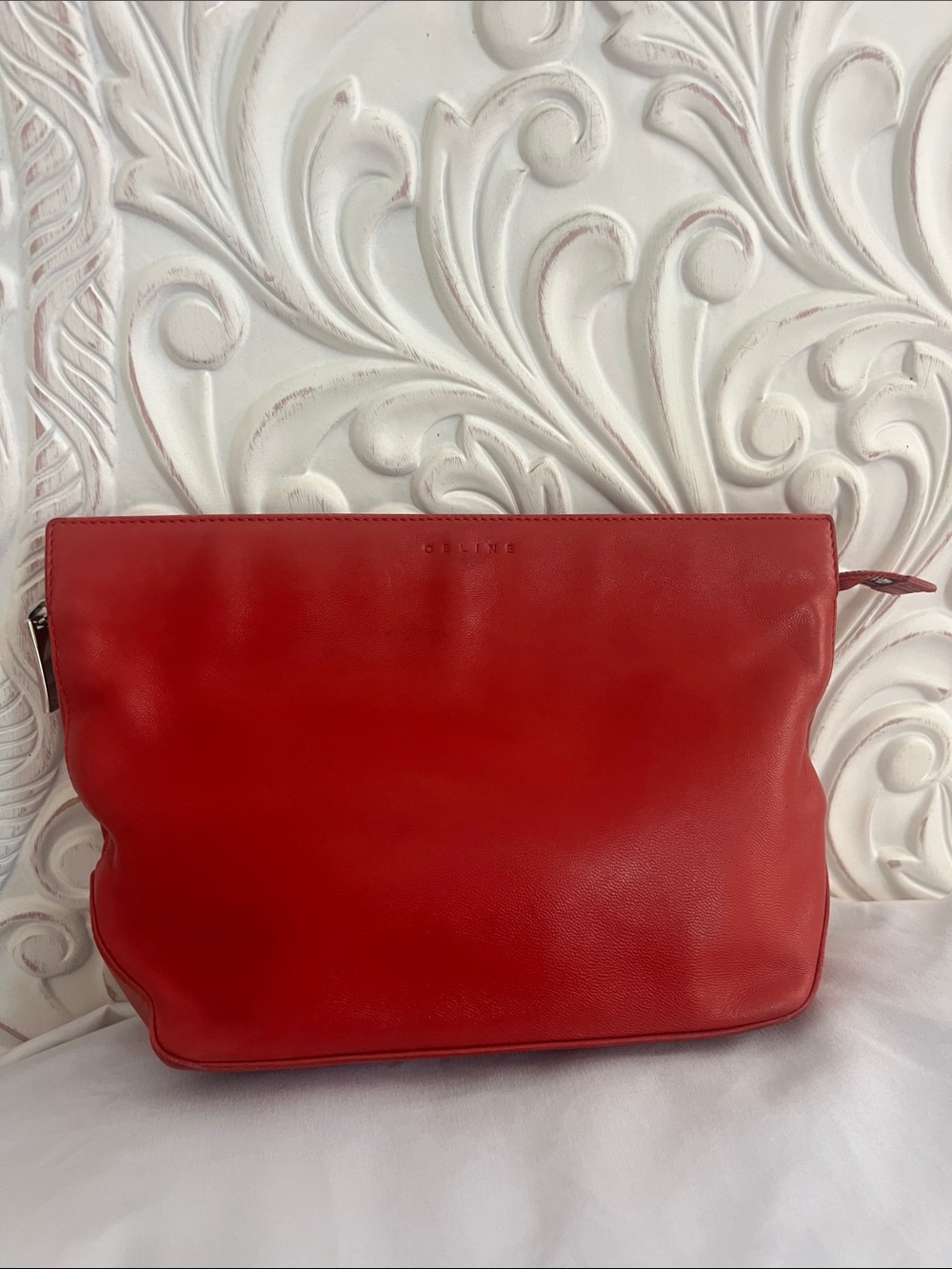 Authentic Celene Red Leather Zip Pouch Made In Spain